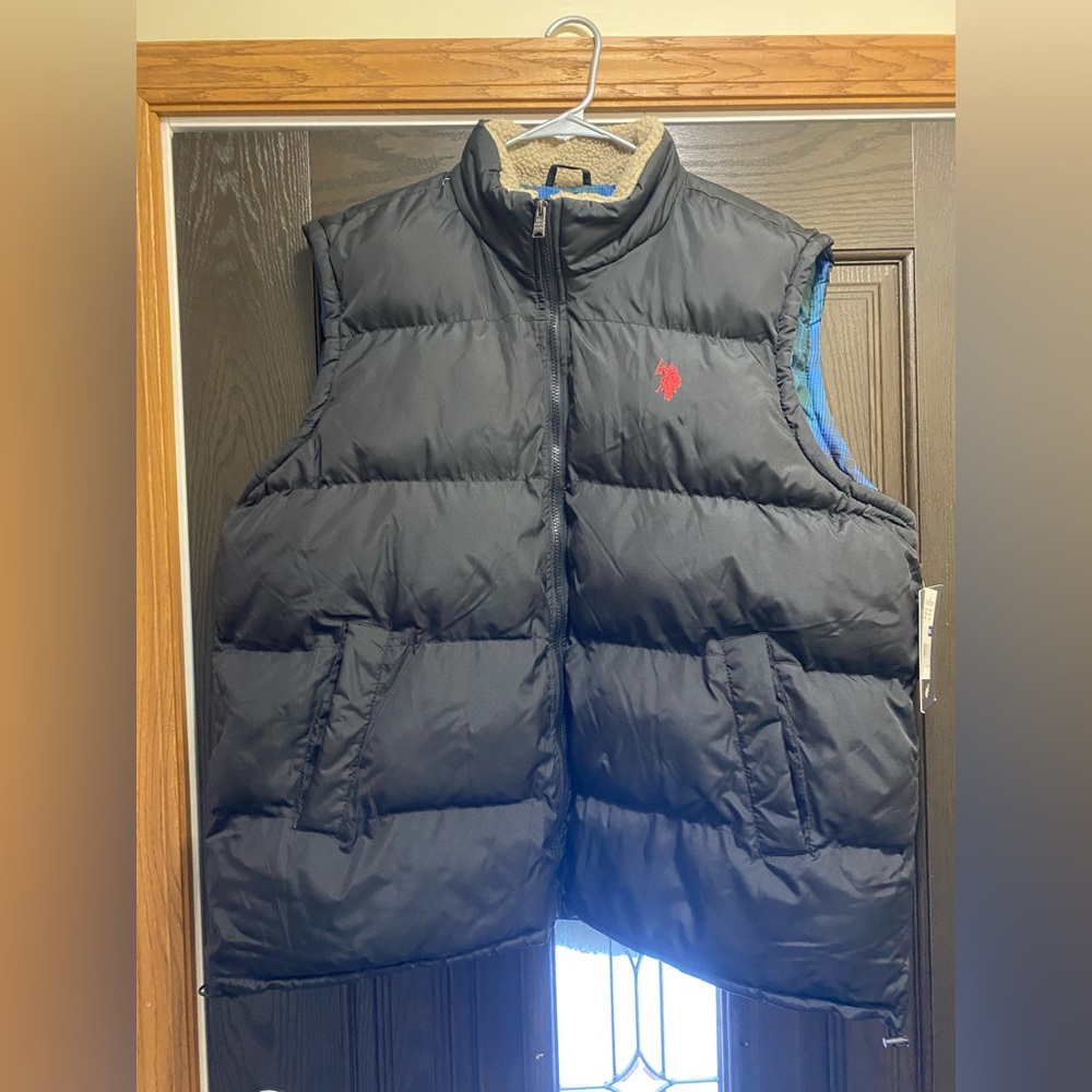 U.S. Polo Assn. Sherpa Collared Black Puffer Vest Mens Size XXL Brand New